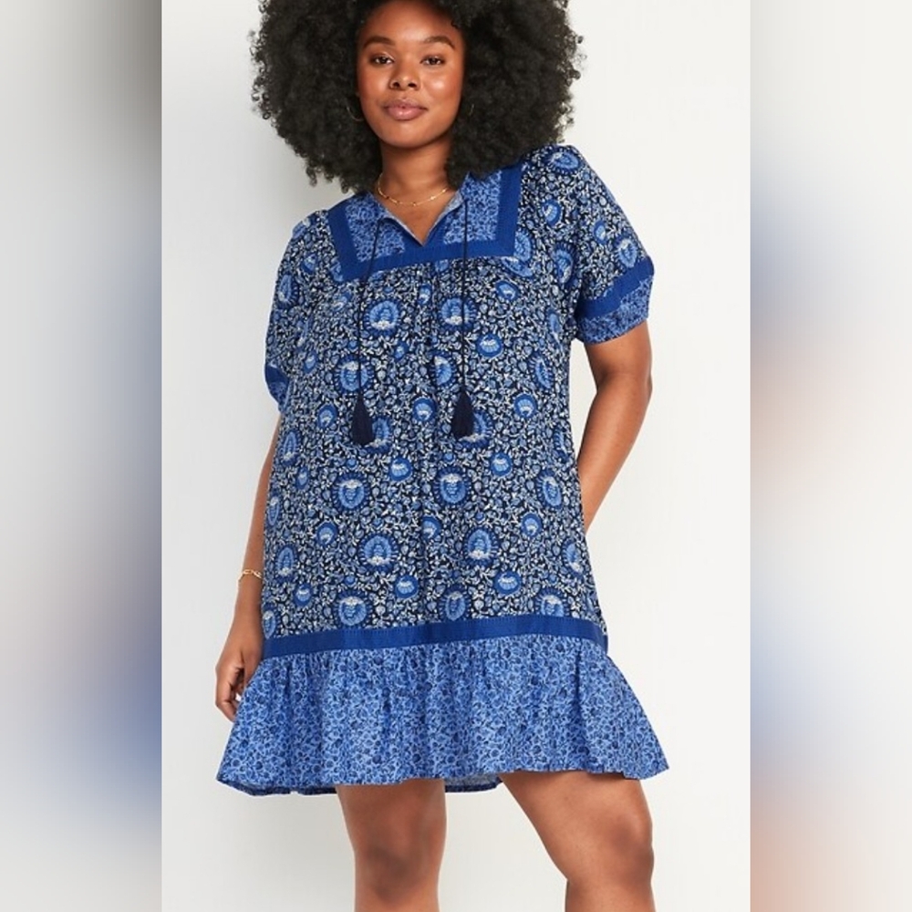 Old Navy Blue Puff Sleeve Floral Dress